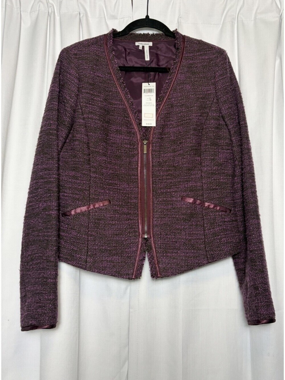 NWT Manoukian Purple Tweed Collarless Blazer. Size 14. Retail $149